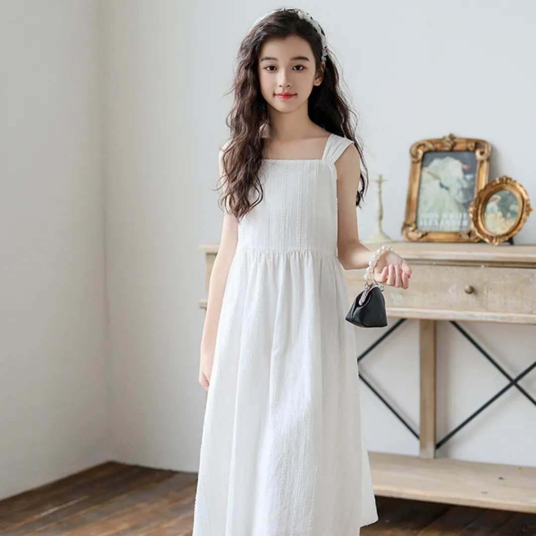 夏提花吊带连衣裙 Girl's Summer Sleeveless Jacquard Sundress