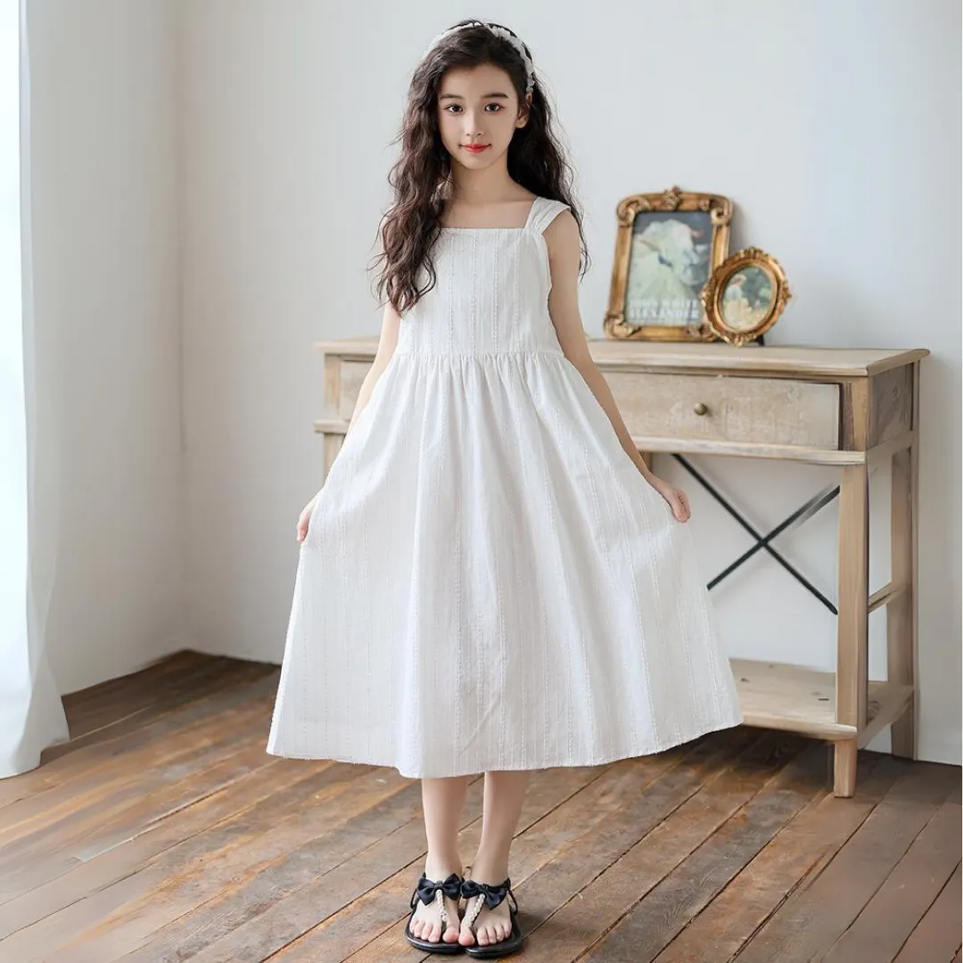 夏提花吊带连衣裙 Girl's Summer Sleeveless Jacquard Sundress