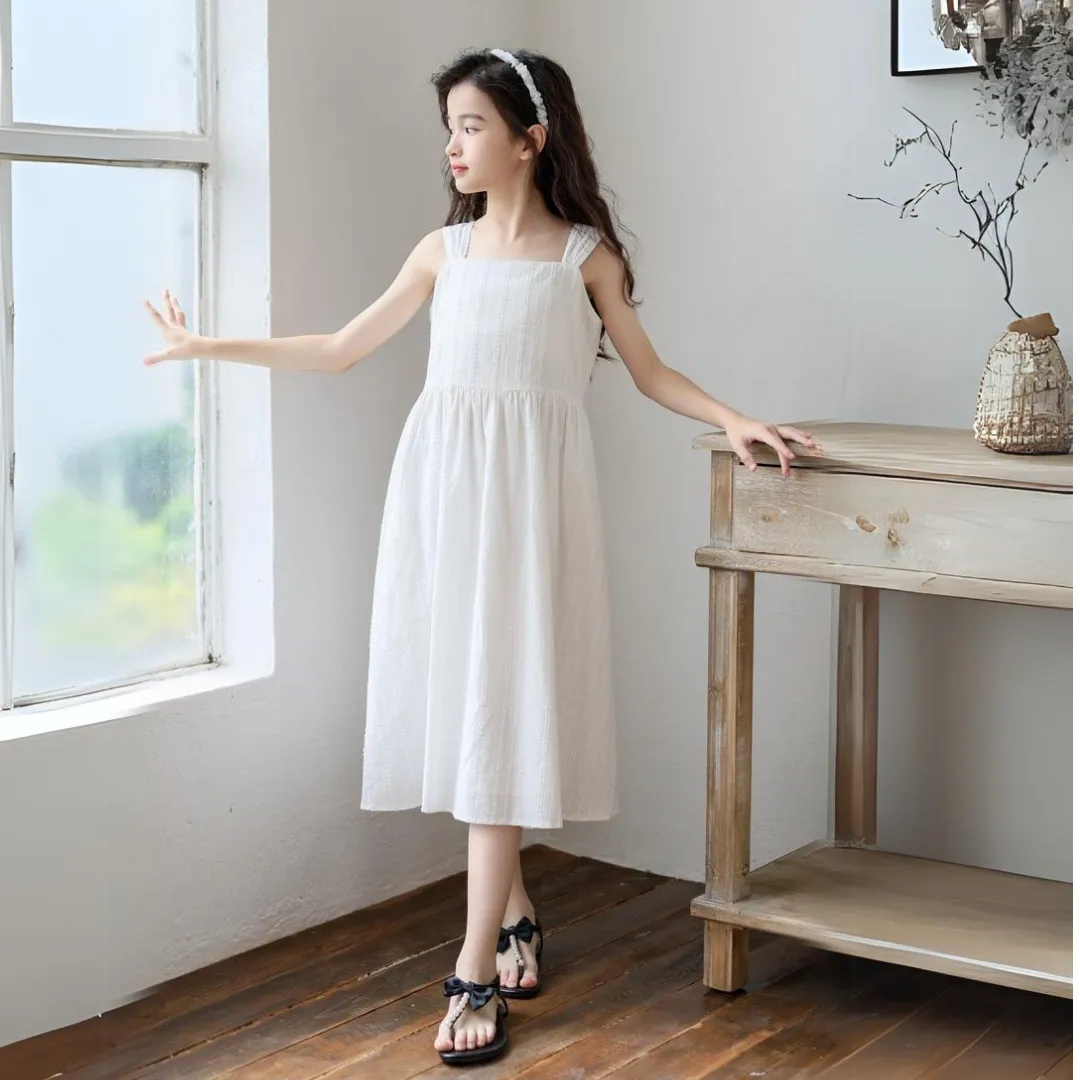 夏提花吊带连衣裙 Girl's Summer Sleeveless Jacquard Sundress