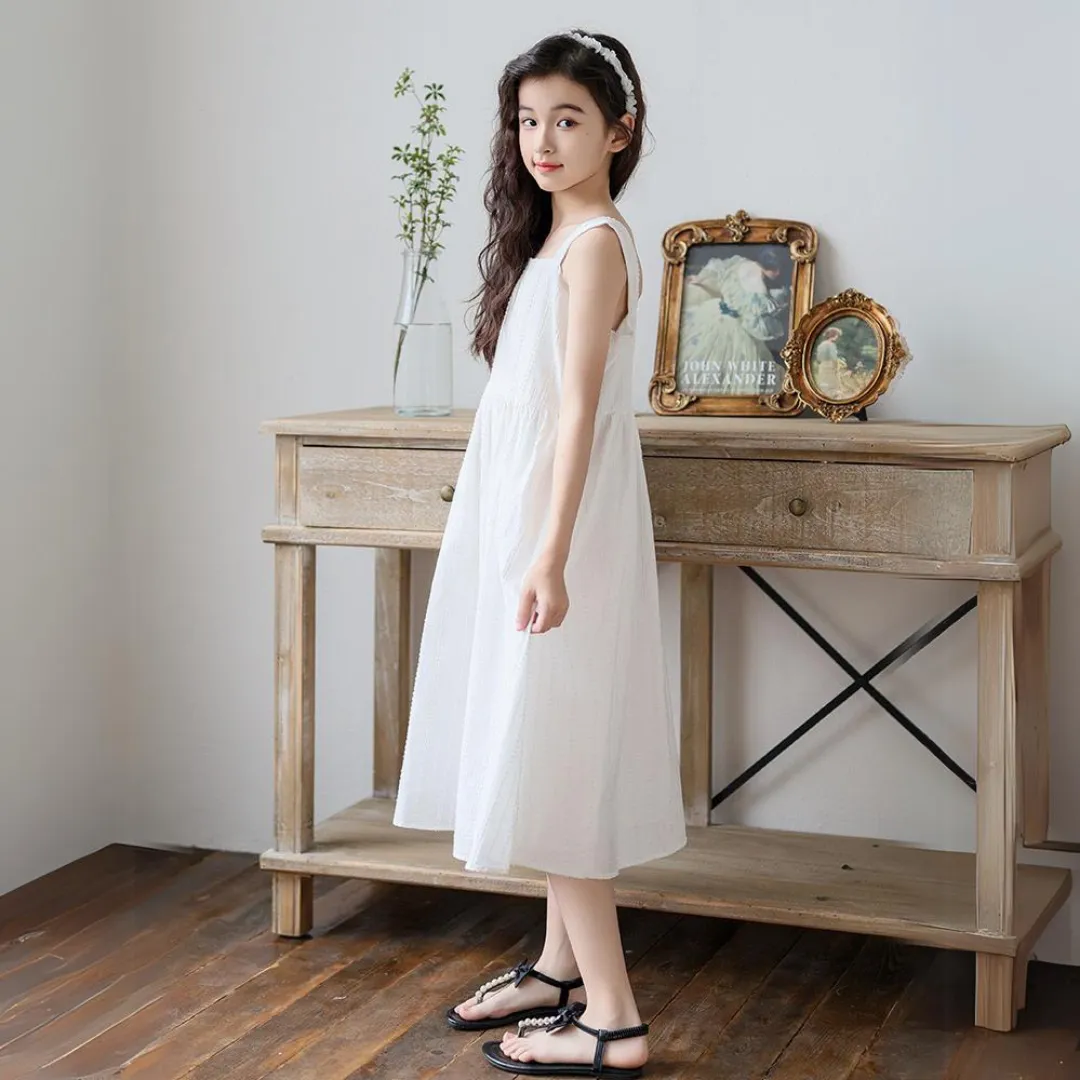 夏提花吊带连衣裙 Girl's Summer Sleeveless Jacquard Sundress