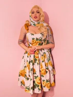 1950s Swing Sundress and Scarf in Yellow Vintage Roses - Vixen by Micheline Pitt