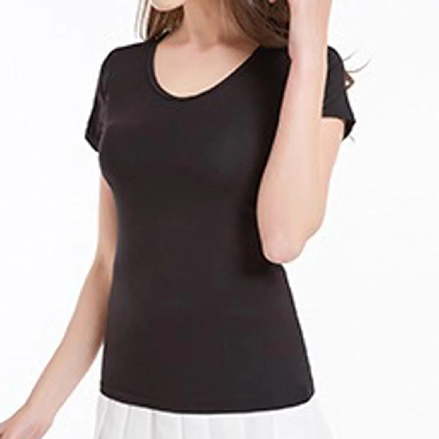 2 Pack Tops with Built in Bra for Women Short Sleeve Crewneck Solid Basic Tee Shirts Summer Loose Fit Soft Pajama Tops
