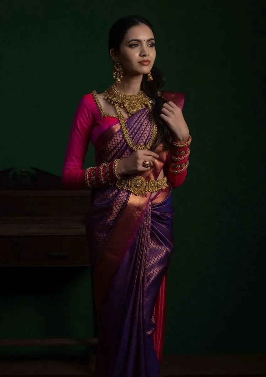 A glam Purple Soft Silk Saree With Bewitching Blouse Piece