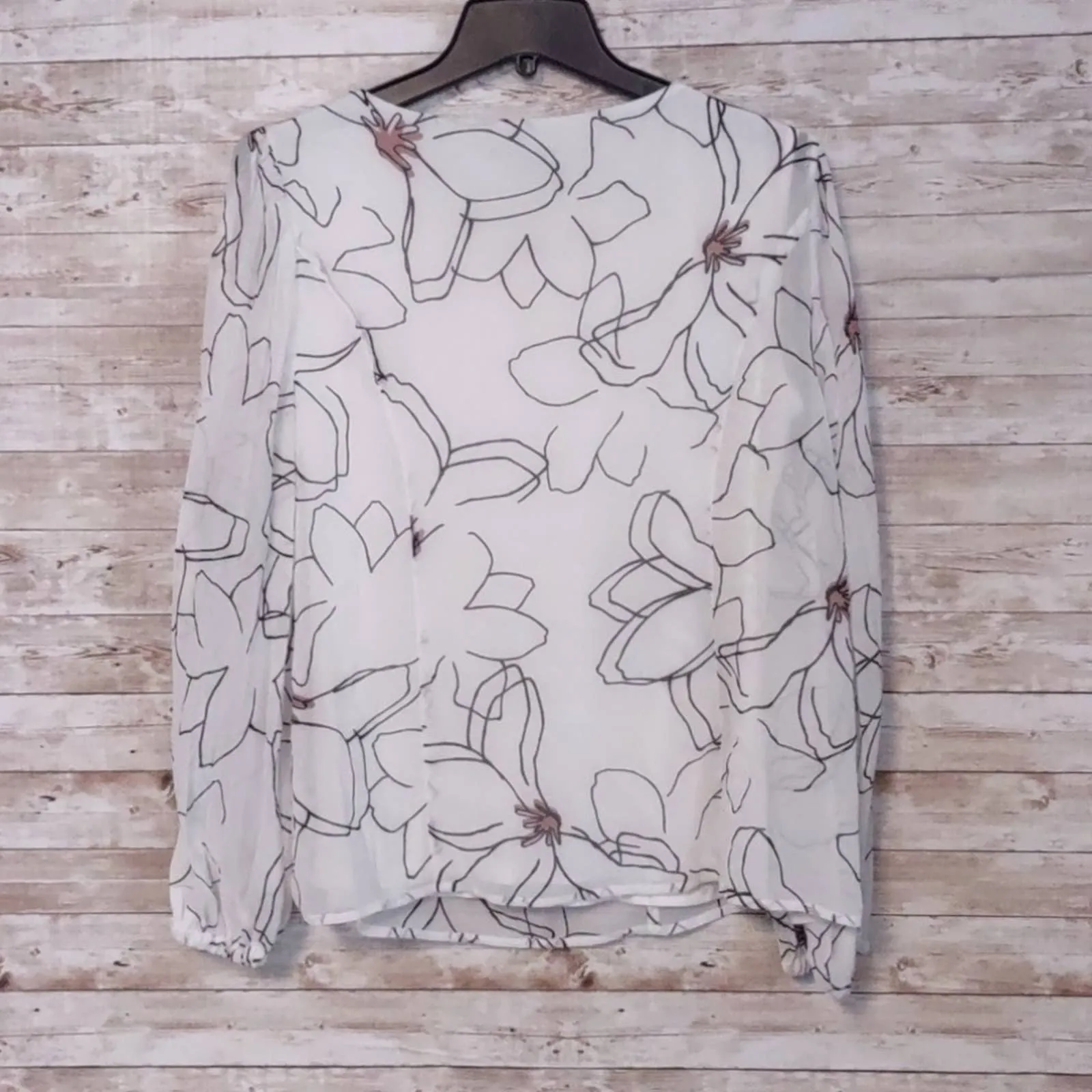 Alfani Floral Print Pleat Sleeve Top Petite Large