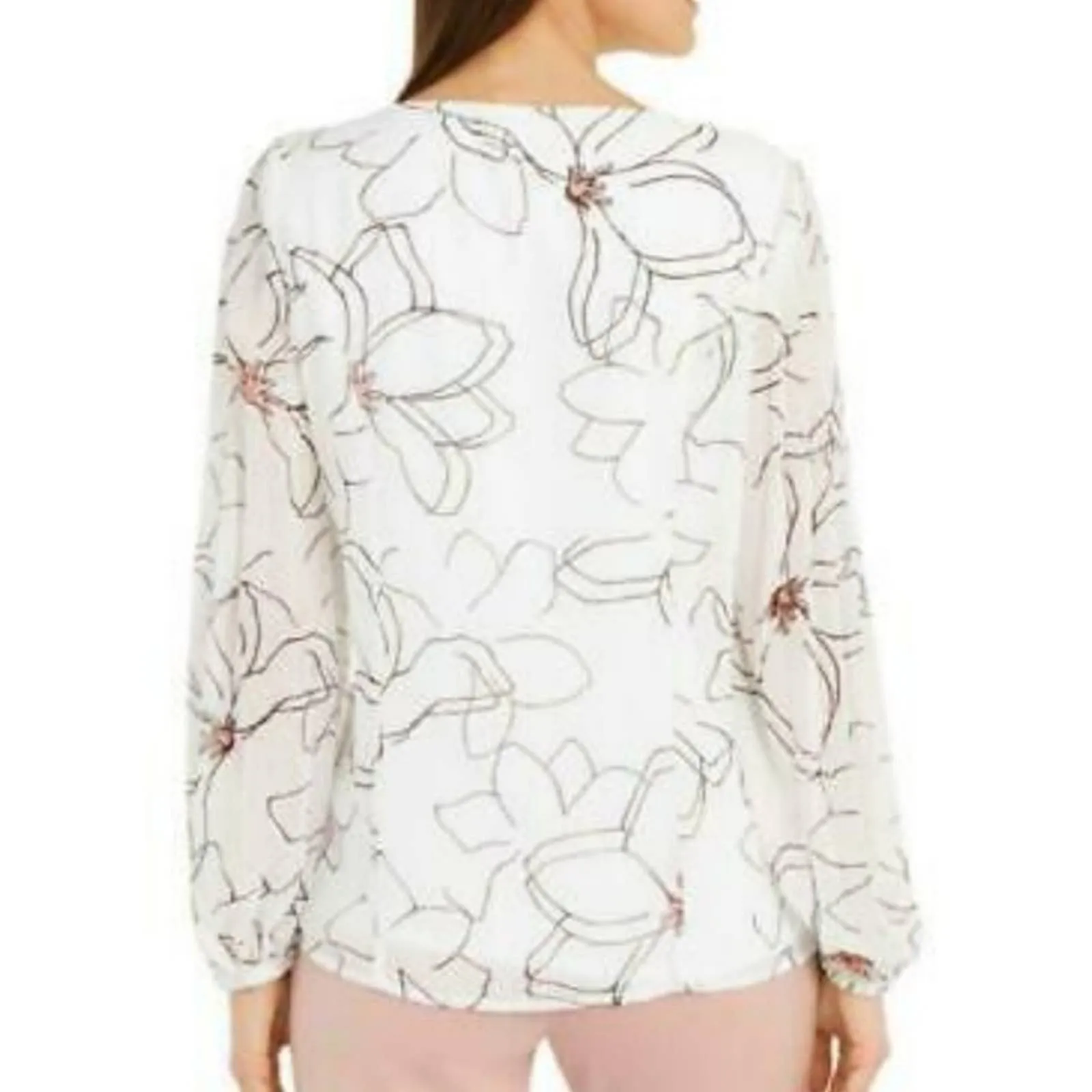 Alfani Floral Print Pleat Sleeve Top Petite Large