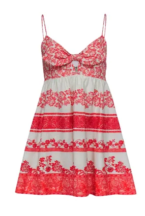Alice & Olivia - Red & Cream Floral Linen & Cotton Sundress Sz 0