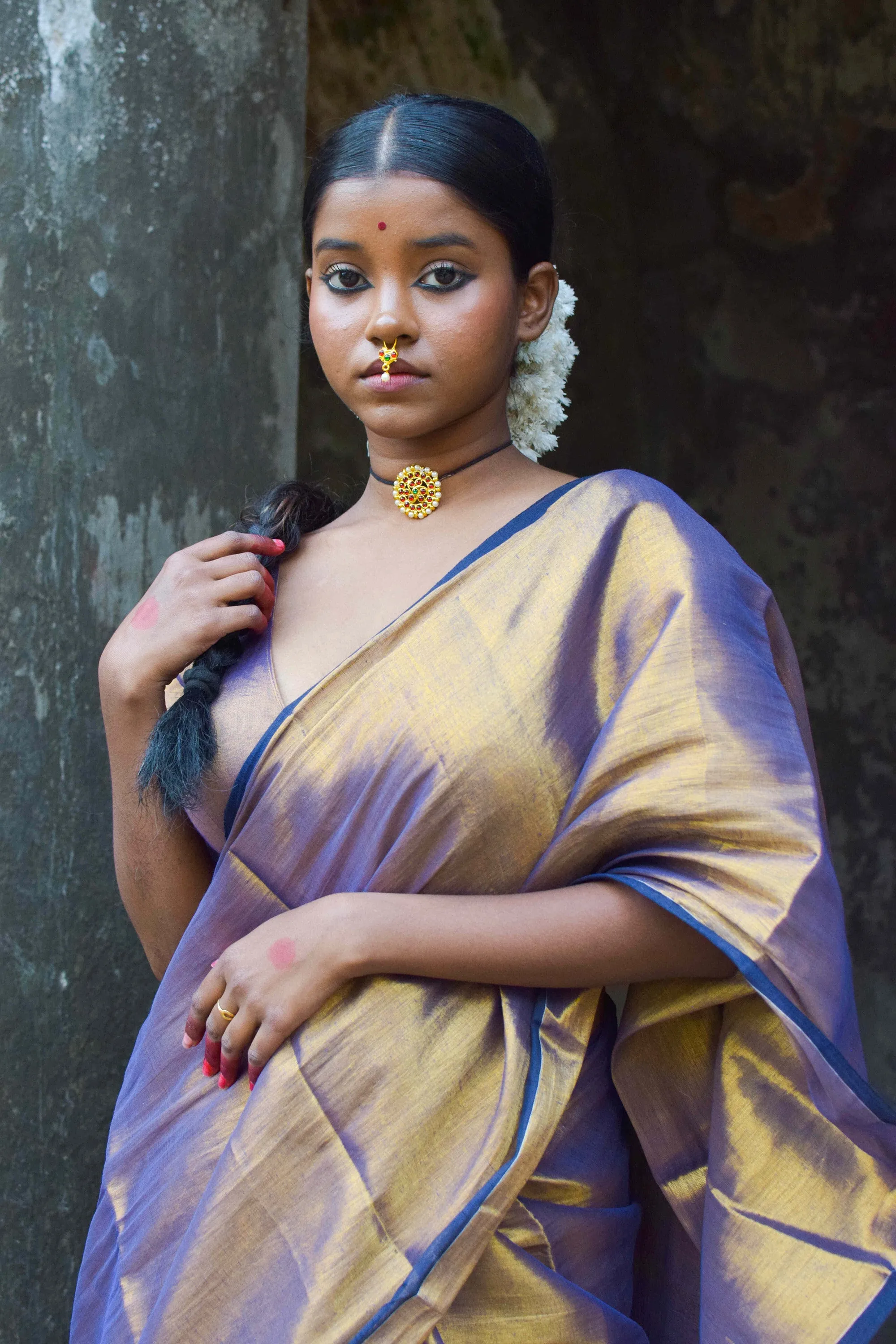 Alpadma I Gold Purple Handloom Tissue Saree