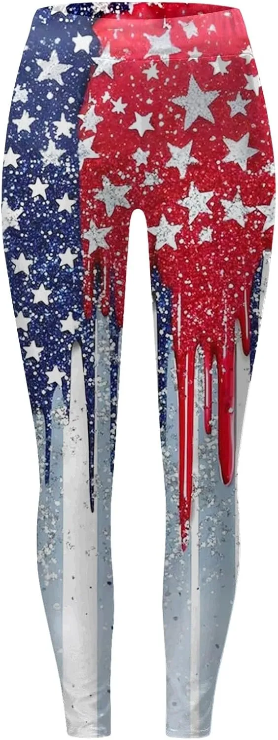 American USA Flag Leggings for Women Patriotic Workout High Waist Yoga Pants Soft Athletic Butt Lifting Tights
