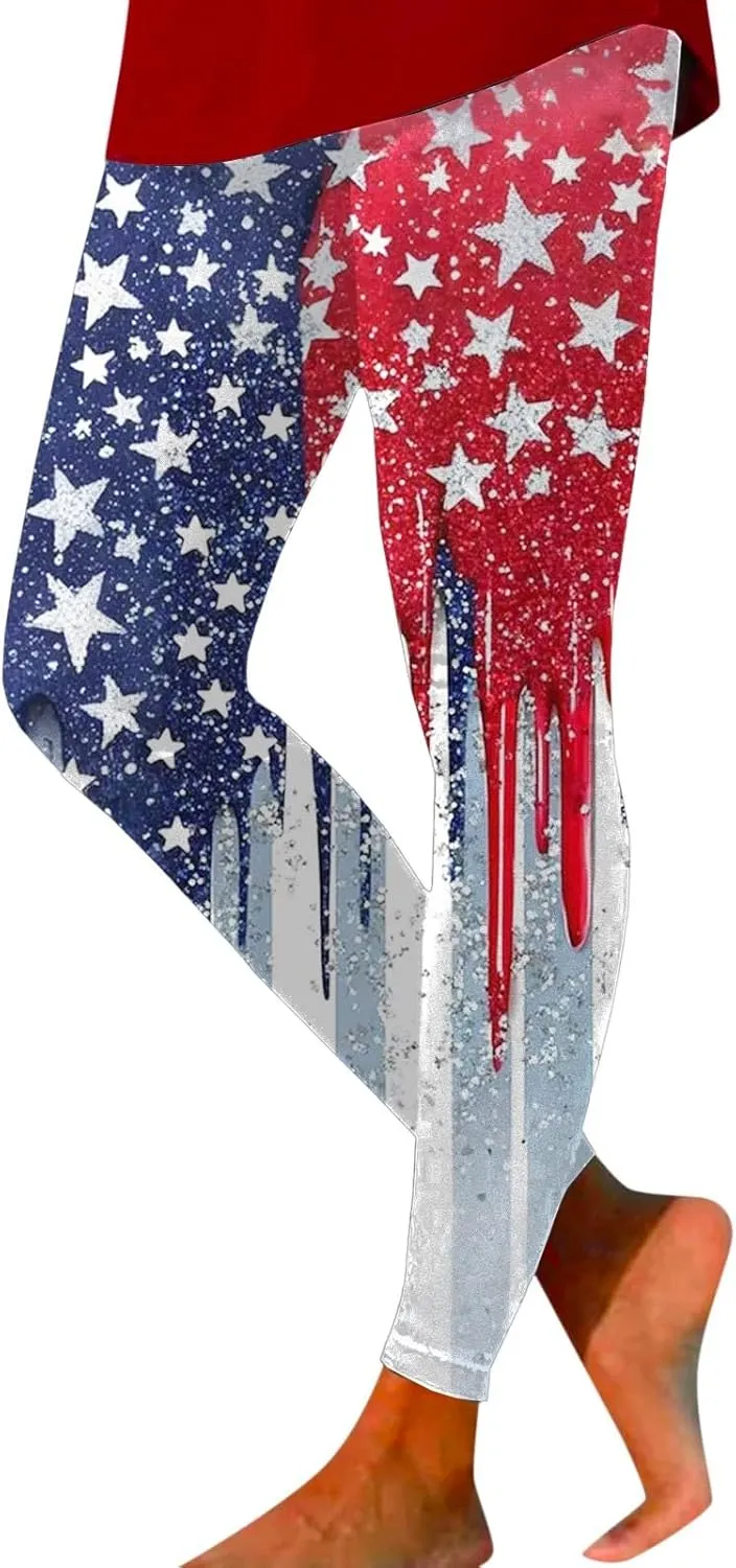 American USA Flag Leggings for Women Patriotic Workout High Waist Yoga Pants Soft Athletic Butt Lifting Tights
