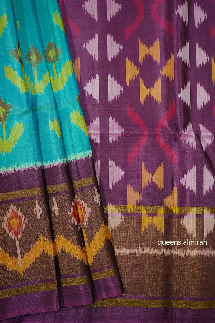 AQUA BLUE WITH PURPLE SOFT SILK SAREE