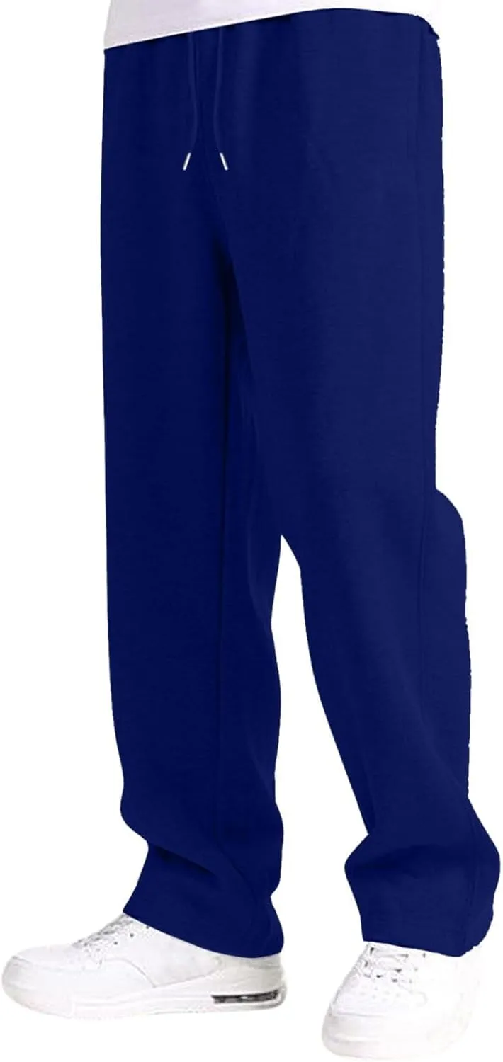 Baggy Sweatpants Men Open Bottom Fleece Straight Leg Jogger Sweat Pants Soft Cotton Athletic Golf Pants with Pockets