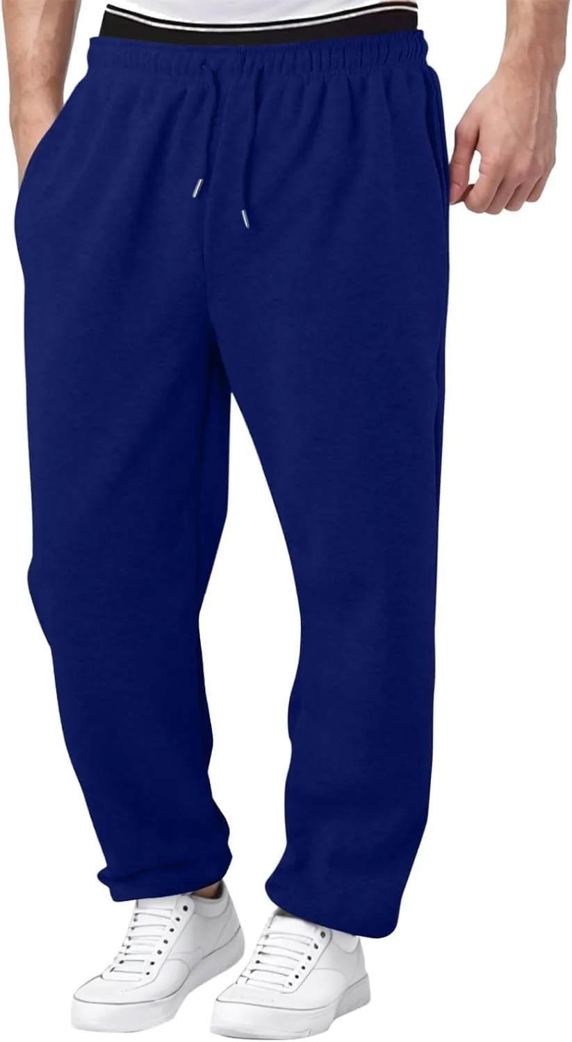 Baggy Sweatpants Men Open Bottom Fleece Straight Leg Jogger Sweat Pants Soft Cotton Athletic Golf Pants with Pockets