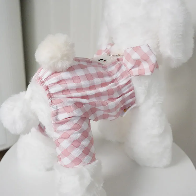 Ball Decor Plaid Breathable Dog Jumpsuits