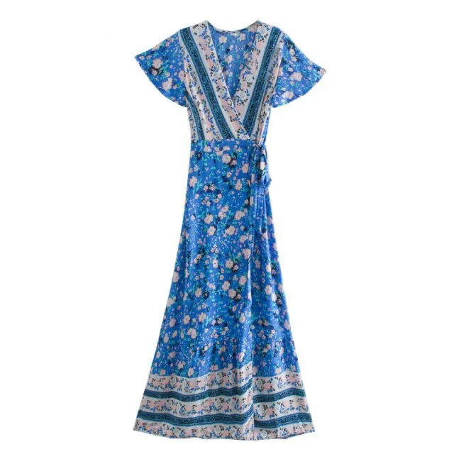 Beach long Bohemian maxi sundress Ladies sexy V neck  Summer Boho dress