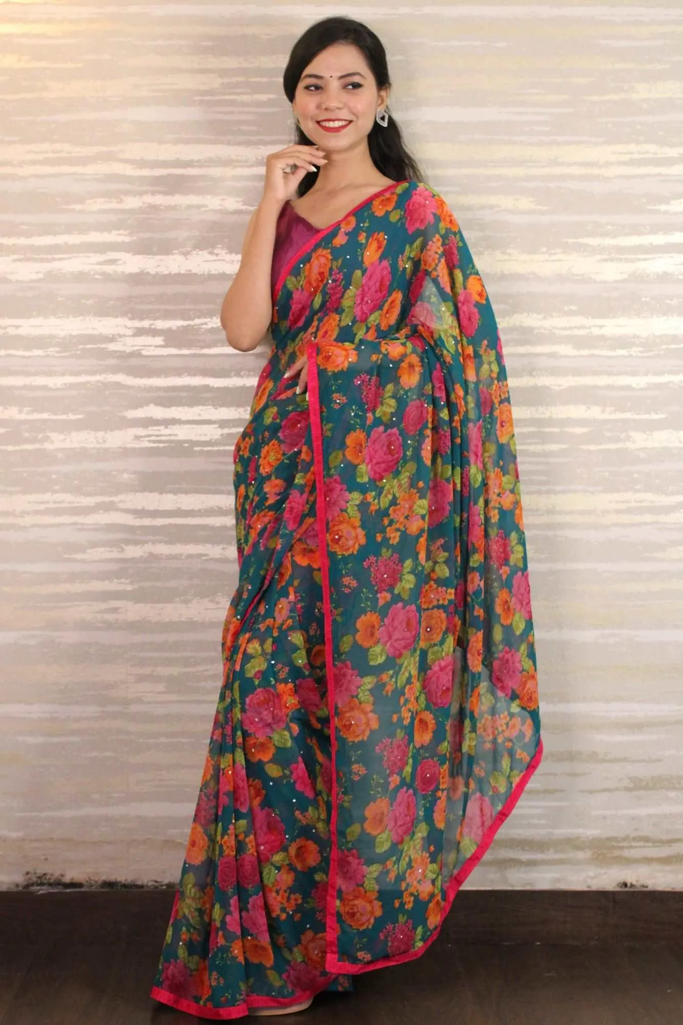 Beautiful classy georgette printedwrap in 1 minute saree
