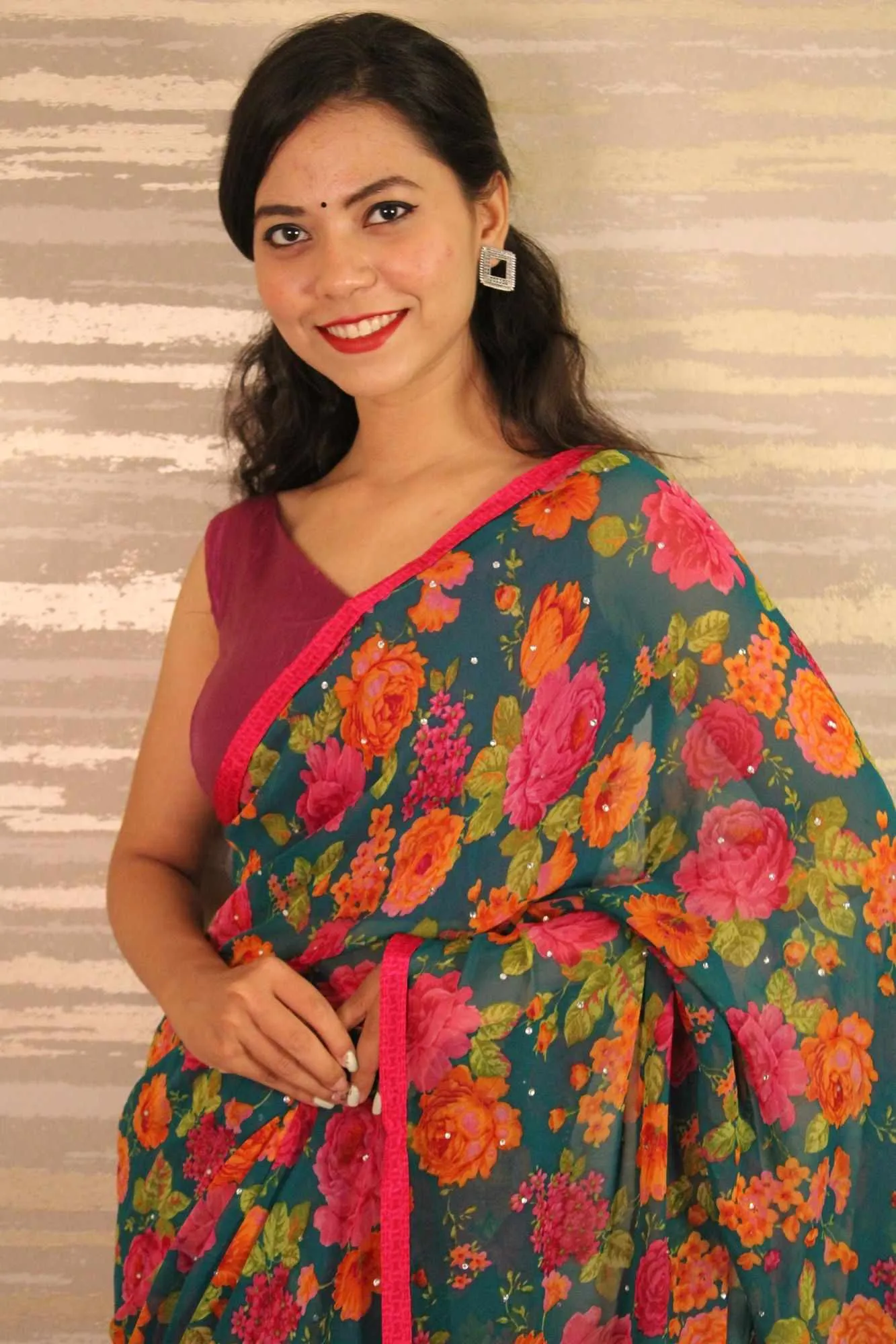 Beautiful classy georgette printedwrap in 1 minute saree
