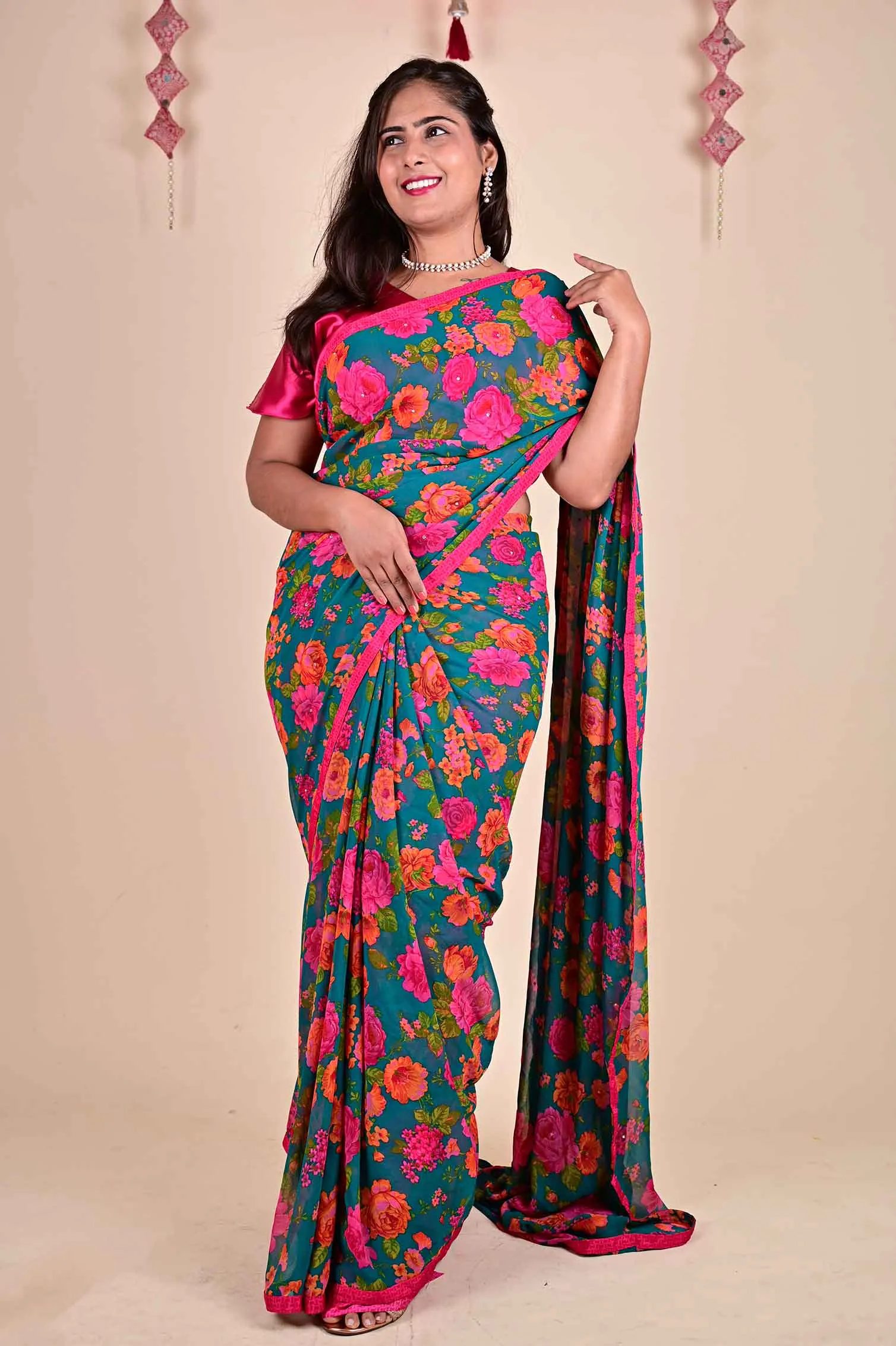 Beautiful classy georgette printedwrap in 1 minute saree