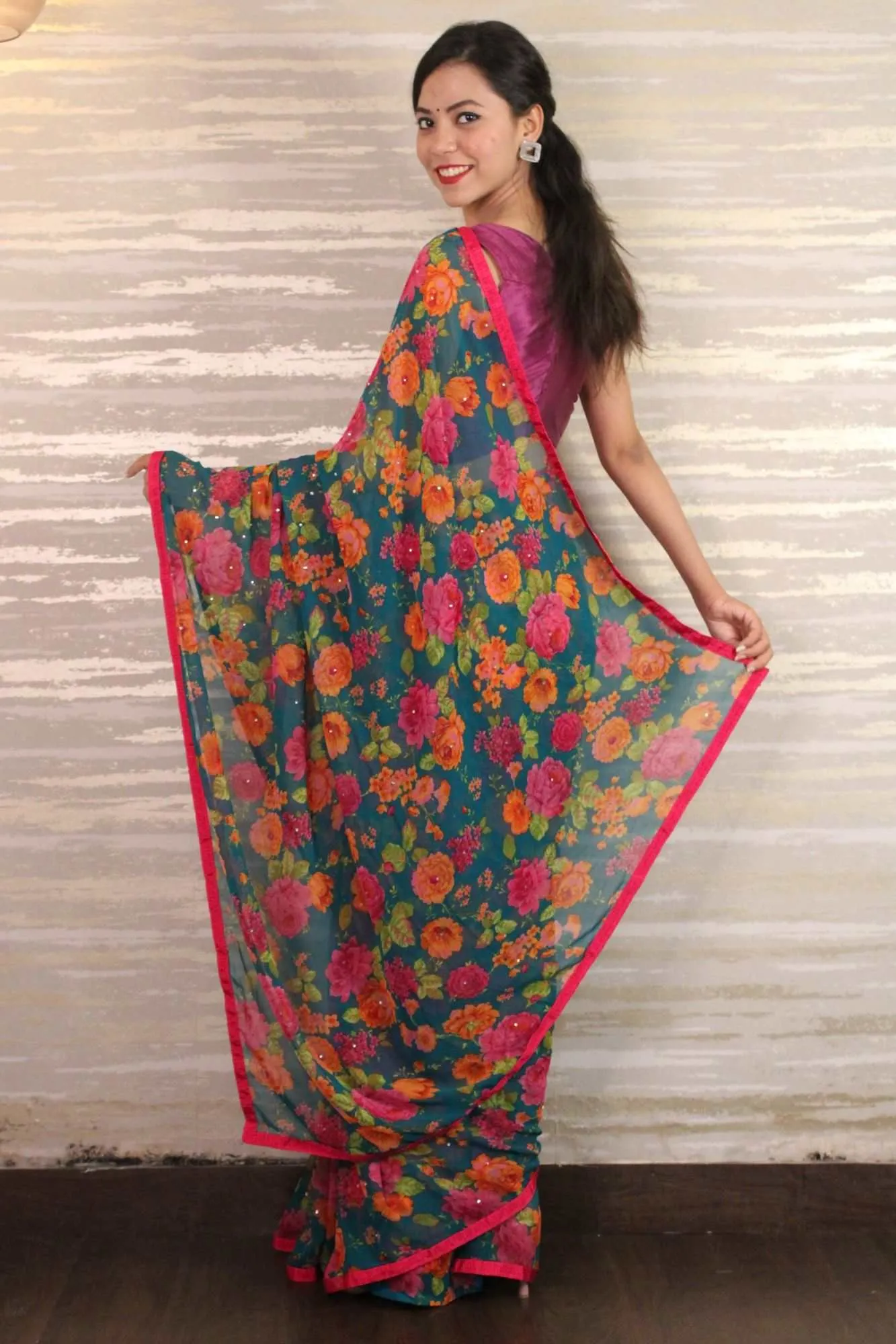 Beautiful classy georgette printedwrap in 1 minute saree