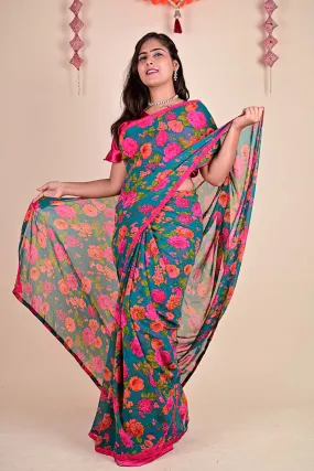 Beautiful classy georgette printedwrap in 1 minute saree