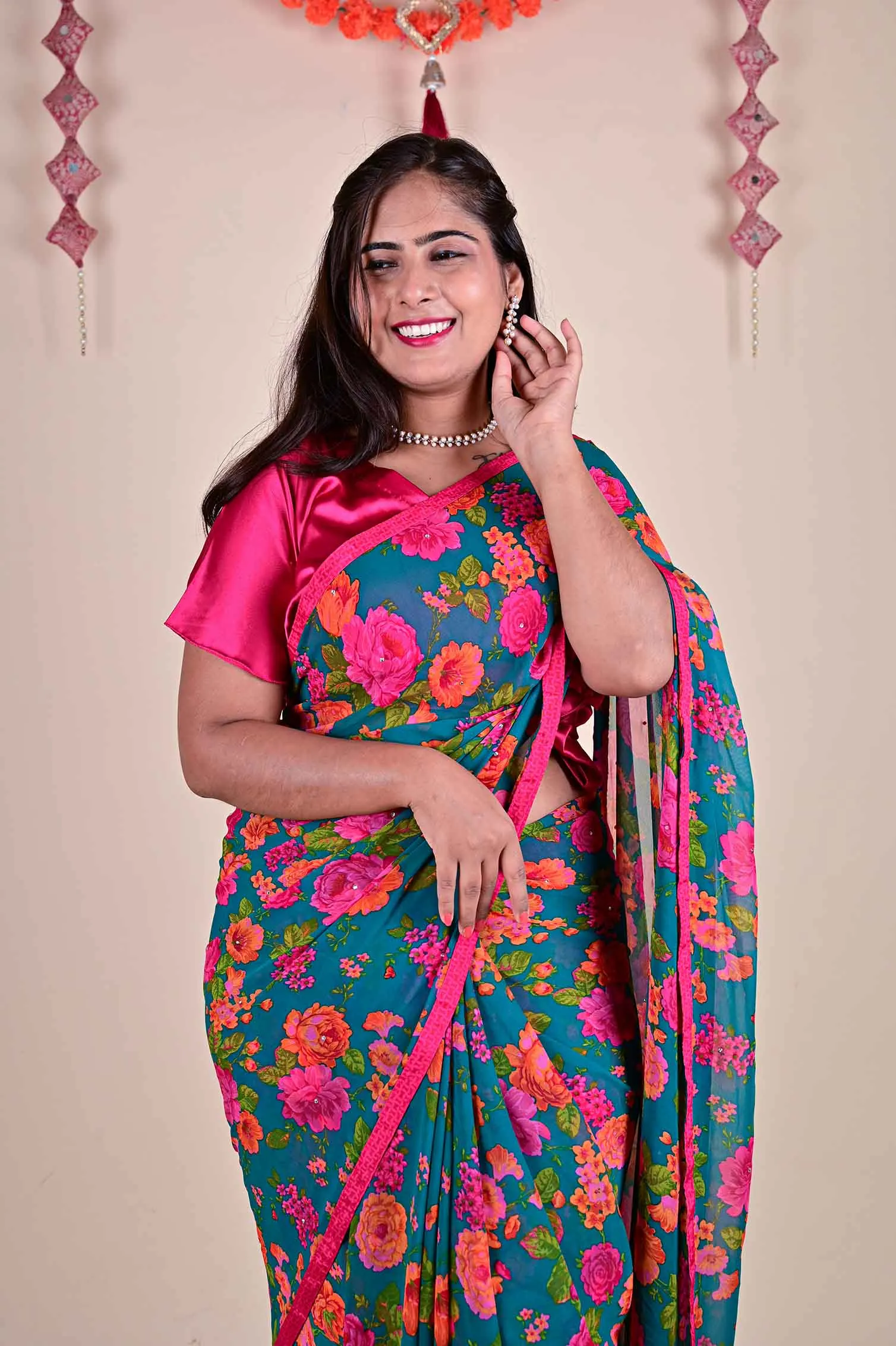 Beautiful classy georgette printedwrap in 1 minute saree