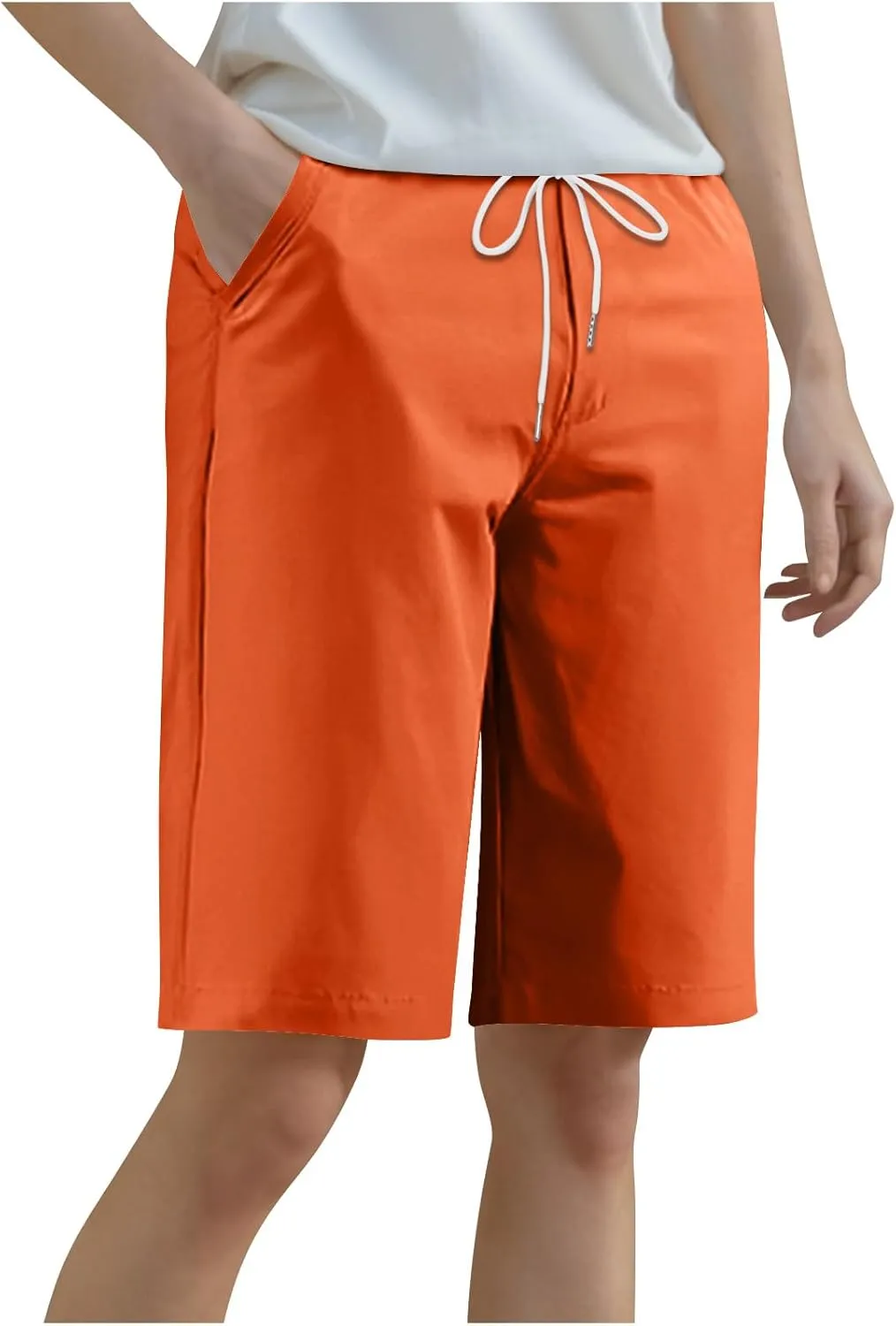 Bermuda Shorts for Women Summer High Waisted Knee Length Pants Long Gargo Shorts Hiking Cropped Pant with Pockets