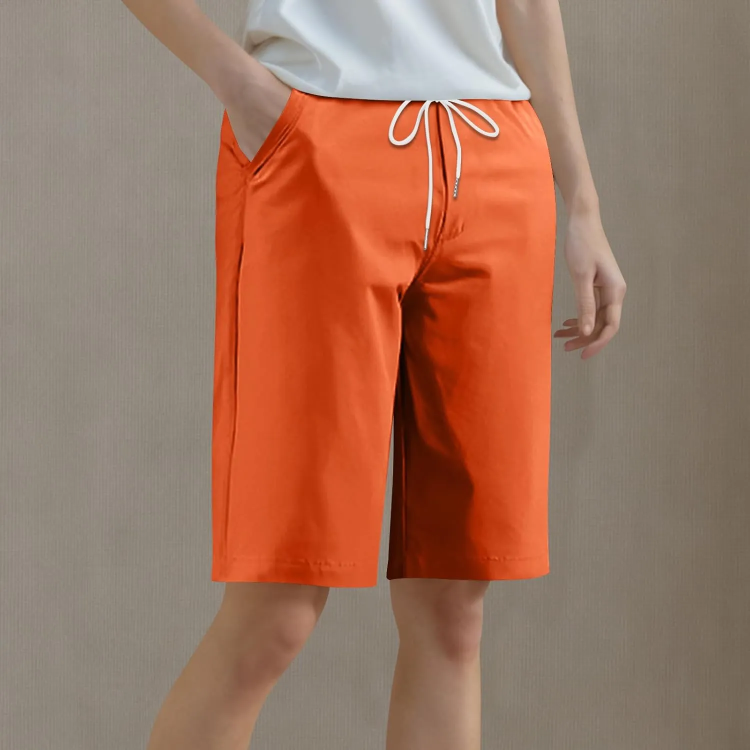 Bermuda Shorts for Women Summer High Waisted Knee Length Pants Long Gargo Shorts Hiking Cropped Pant with Pockets