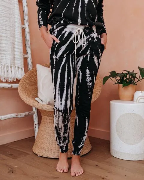 Black Cotton Pocketed Tie Dye Joggers