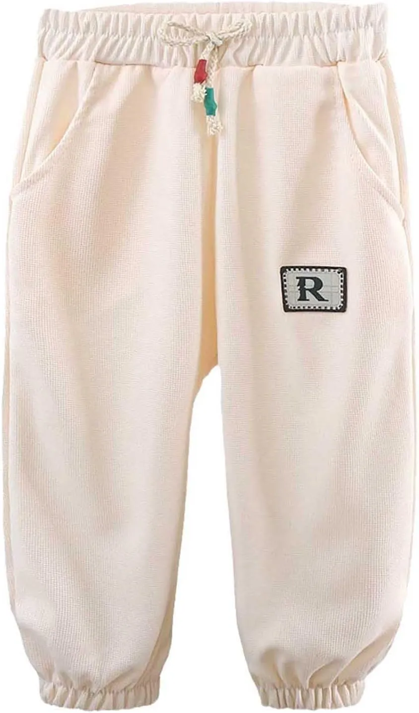 Boys Girls Basic Stretchy Sports Pants Drawstring Cotton Fleece Active Jogger Athletic Sweatpants Infant Riding Pants