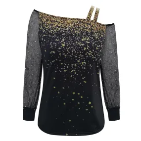 Brielle - Elegant Sequin Mesh Cold Shoulder Blouse for Women