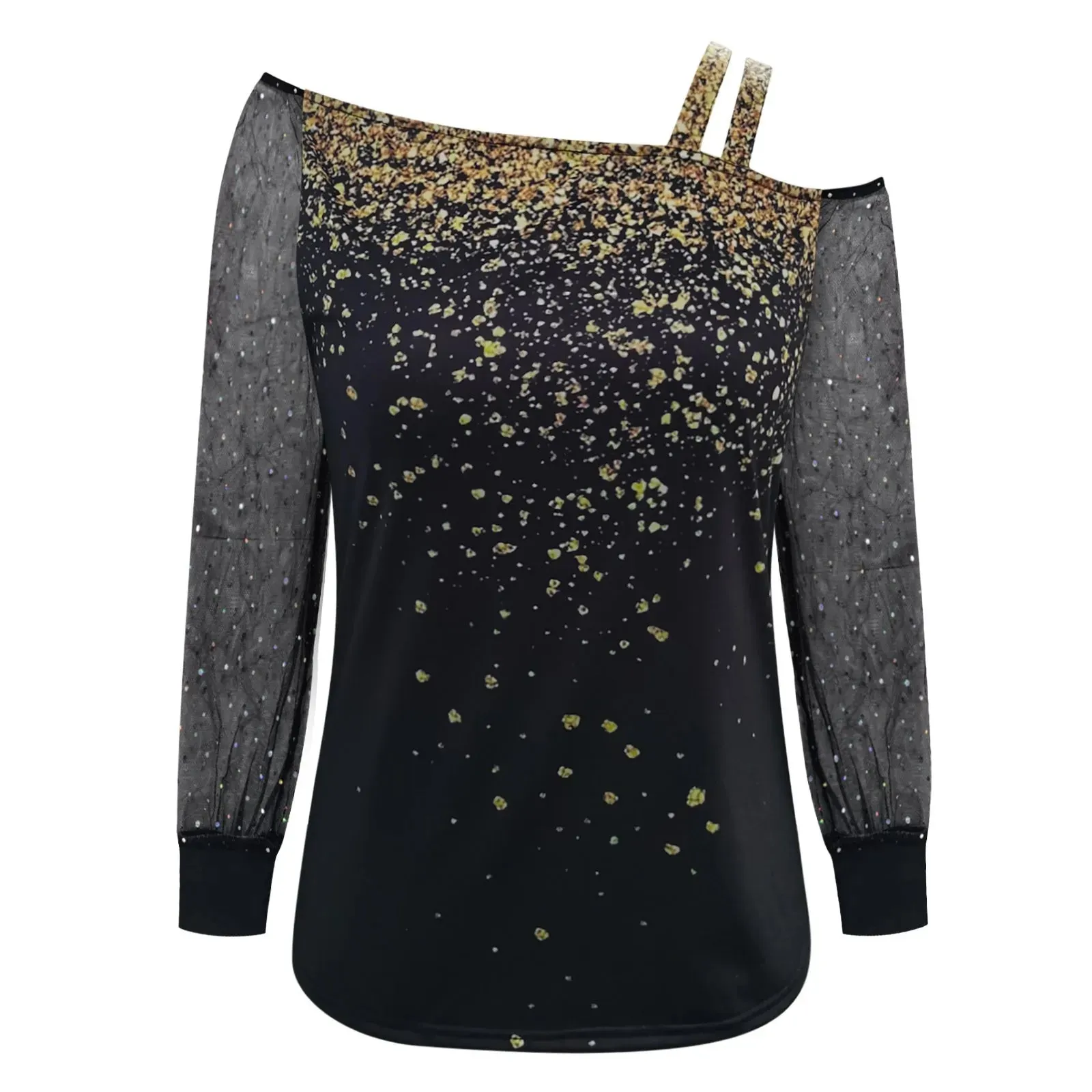 Brielle - Elegant Sequin Mesh Cold Shoulder Blouse for Women