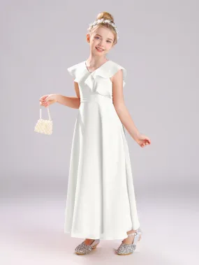 Cap Sleeves V-Neck Open Back Chiffon Junior Bridesmaid Dresses
