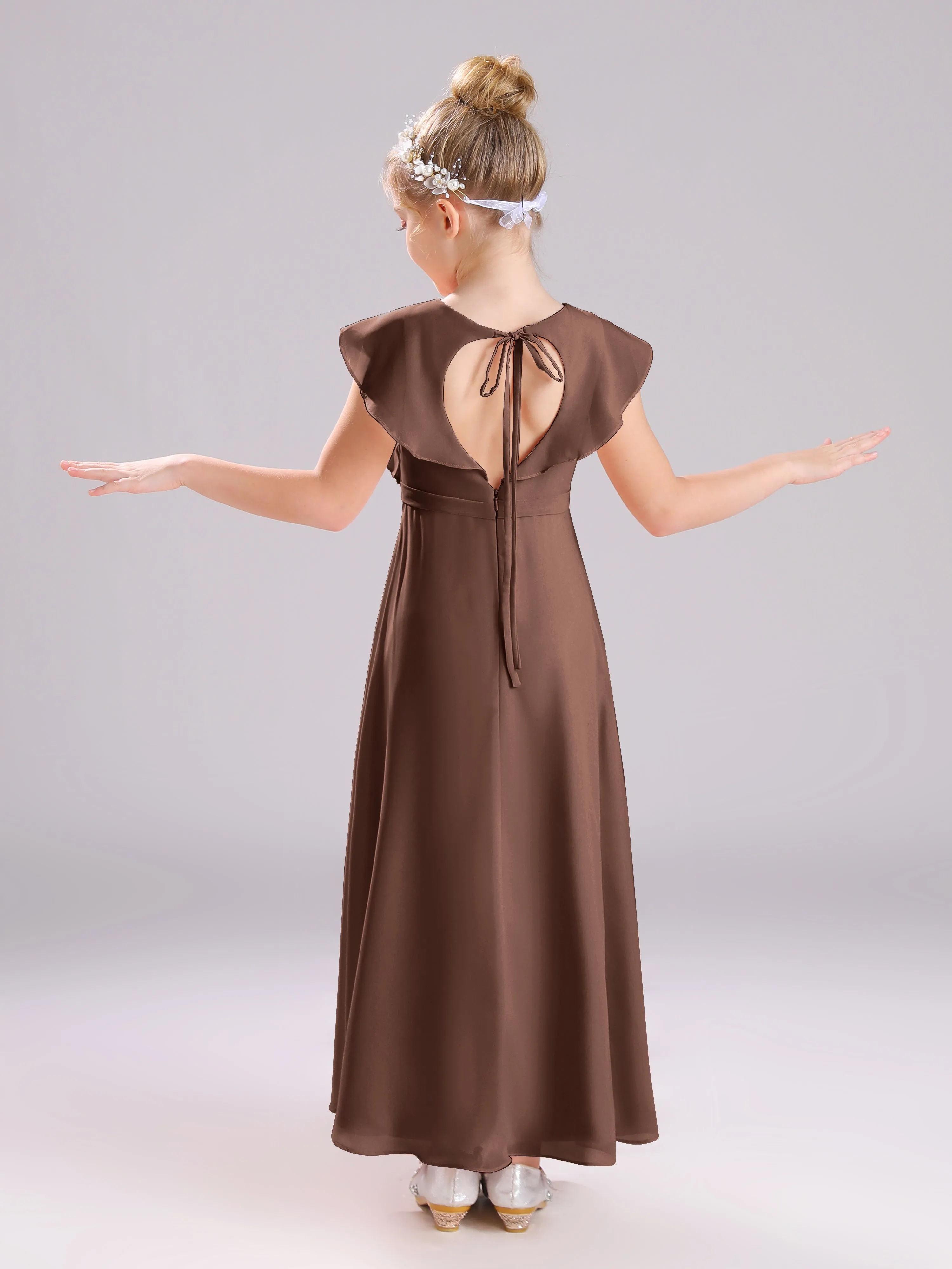 Cap Sleeves V-Neck Open Back Chiffon Junior Bridesmaid Dresses