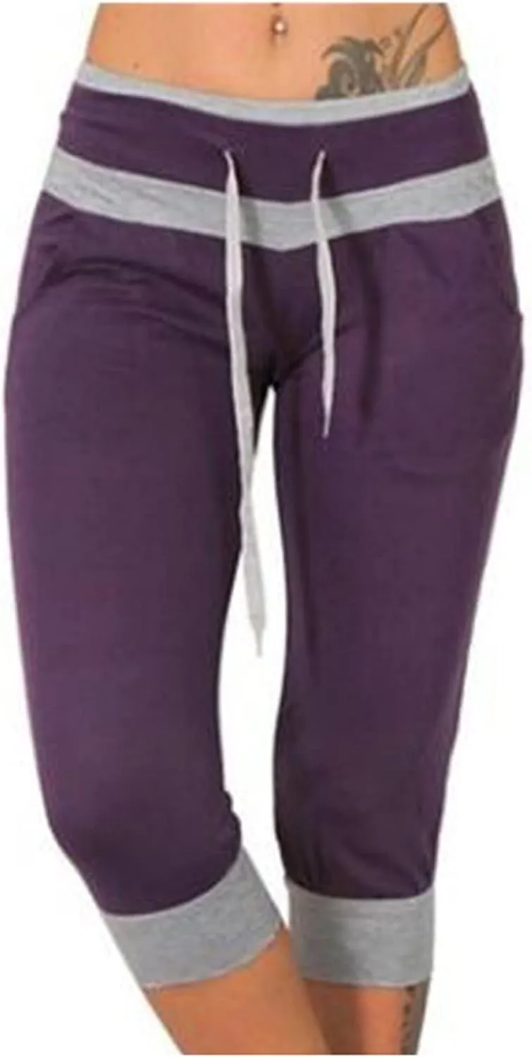 Capri Pants for Women Summer High Waisted Capris Pant Cropped Trouser Pants Stretchy Cinch Bottom Pant with Pocket