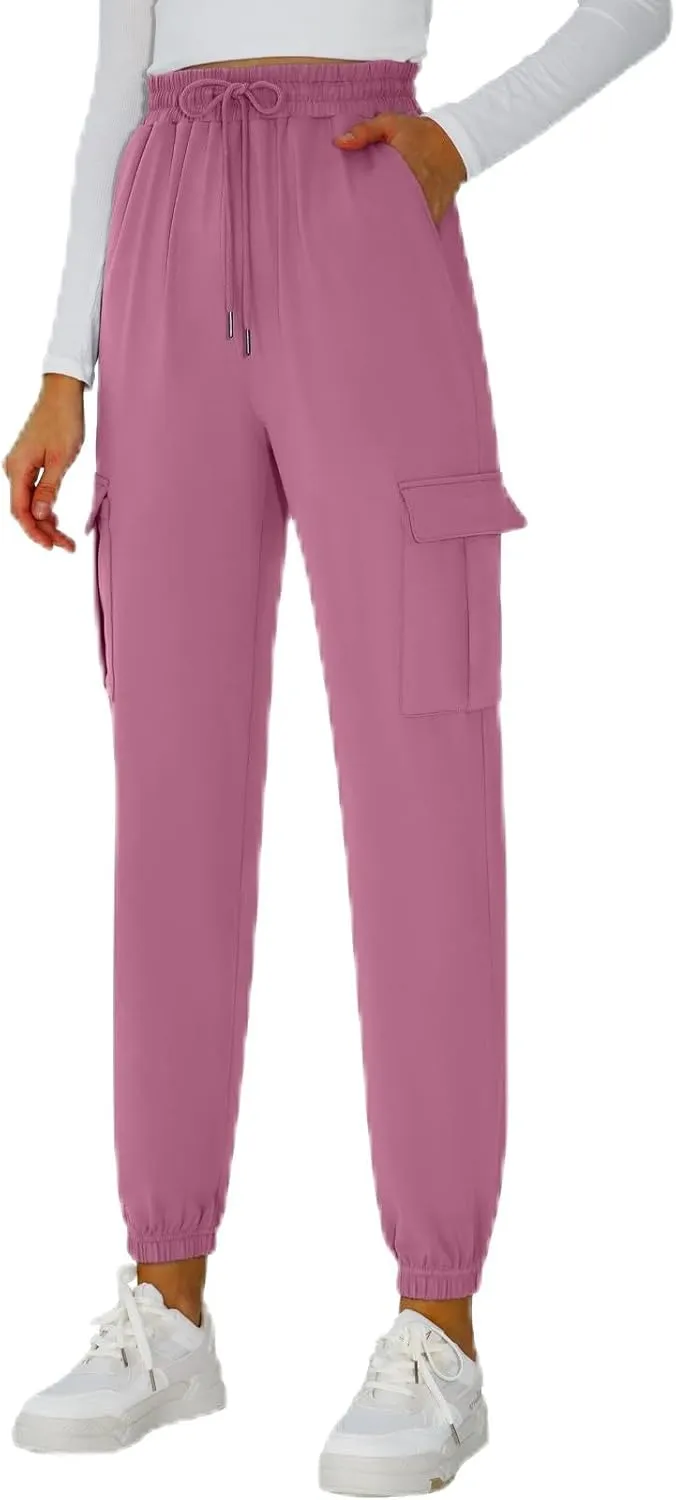 Cargo Pants Women Stretchy Sweatpants Elastic Waist Joggers with Pockets Baggy Hiking Pants Soft Athletic Pants