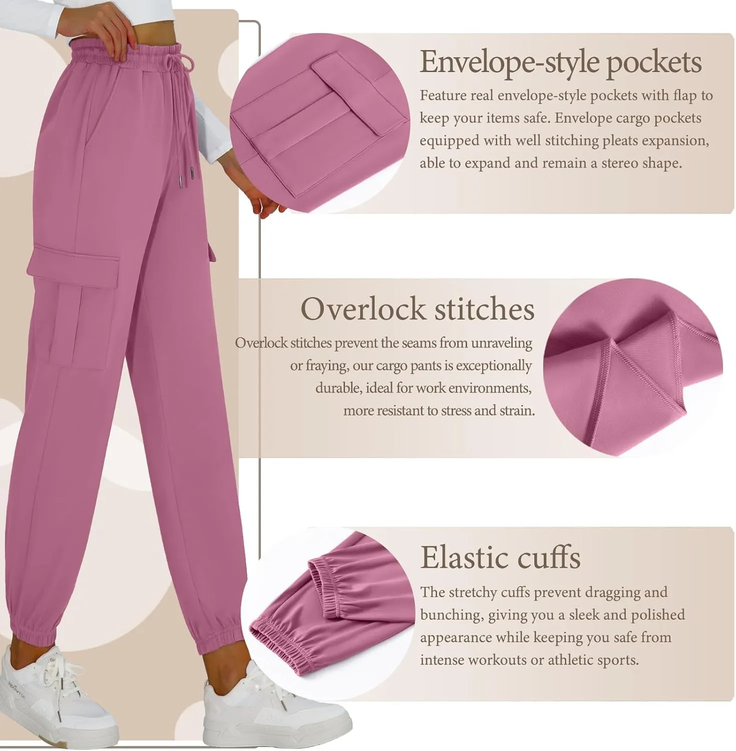 Cargo Pants Women Stretchy Sweatpants Elastic Waist Joggers with Pockets Baggy Hiking Pants Soft Athletic Pants