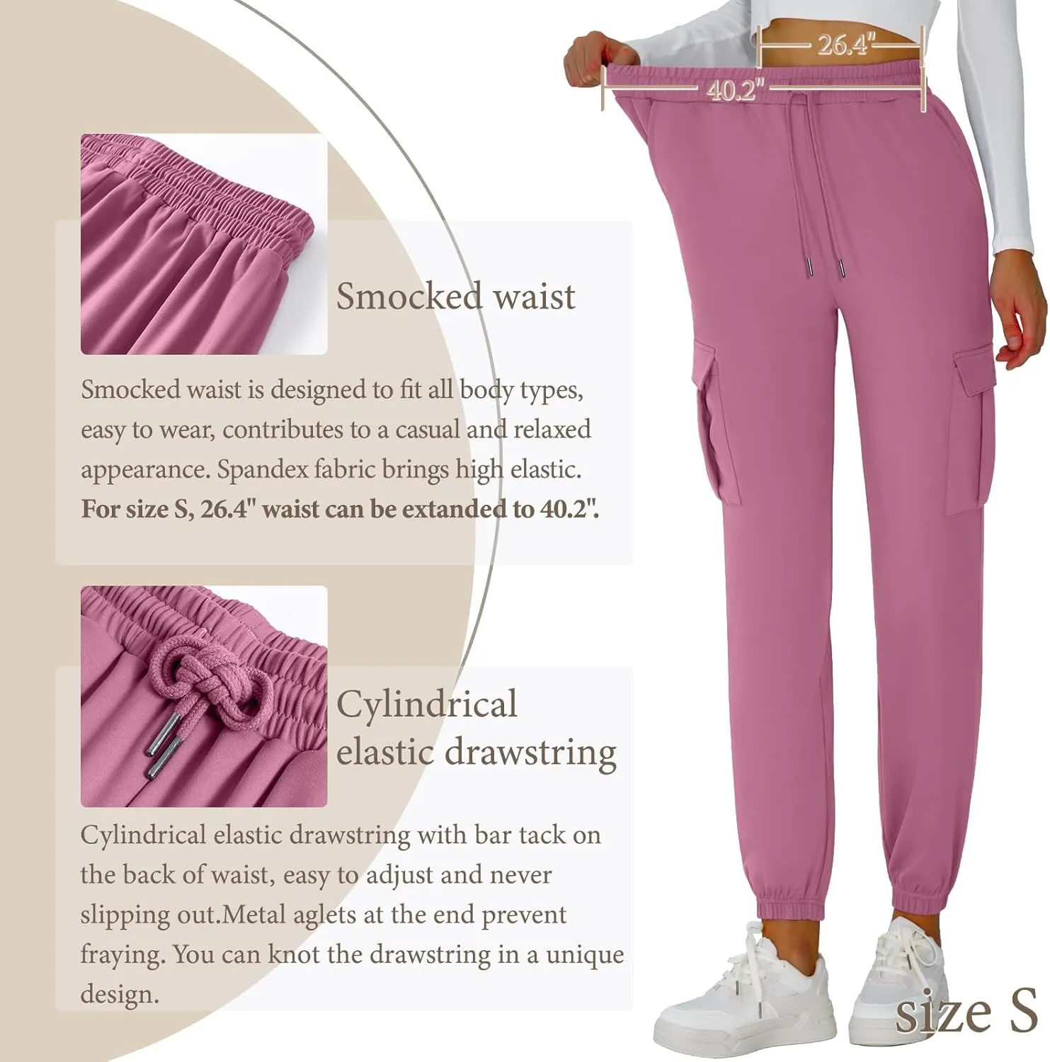 Cargo Pants Women Stretchy Sweatpants Elastic Waist Joggers with Pockets Baggy Hiking Pants Soft Athletic Pants