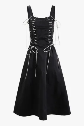 Chic Bustier Whipstitch Lace Up Bow Tie Fit & Flare Vacation Midi Sundress