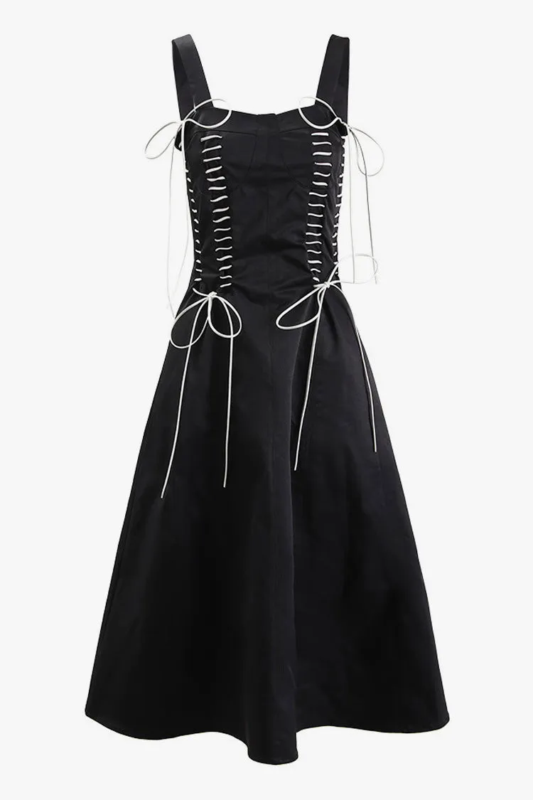 Chic Bustier Whipstitch Lace Up Bow Tie Fit & Flare Vacation Midi Sundress