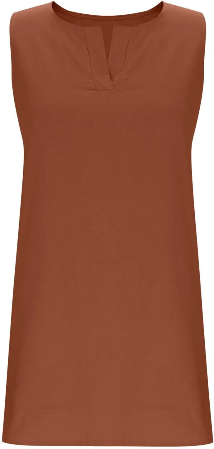Cotton Linen Tank Dress for Women Sleeveless V Neck Beach Tshirt Sundress 2025 Summer Solid Lightweight Mini Dresses