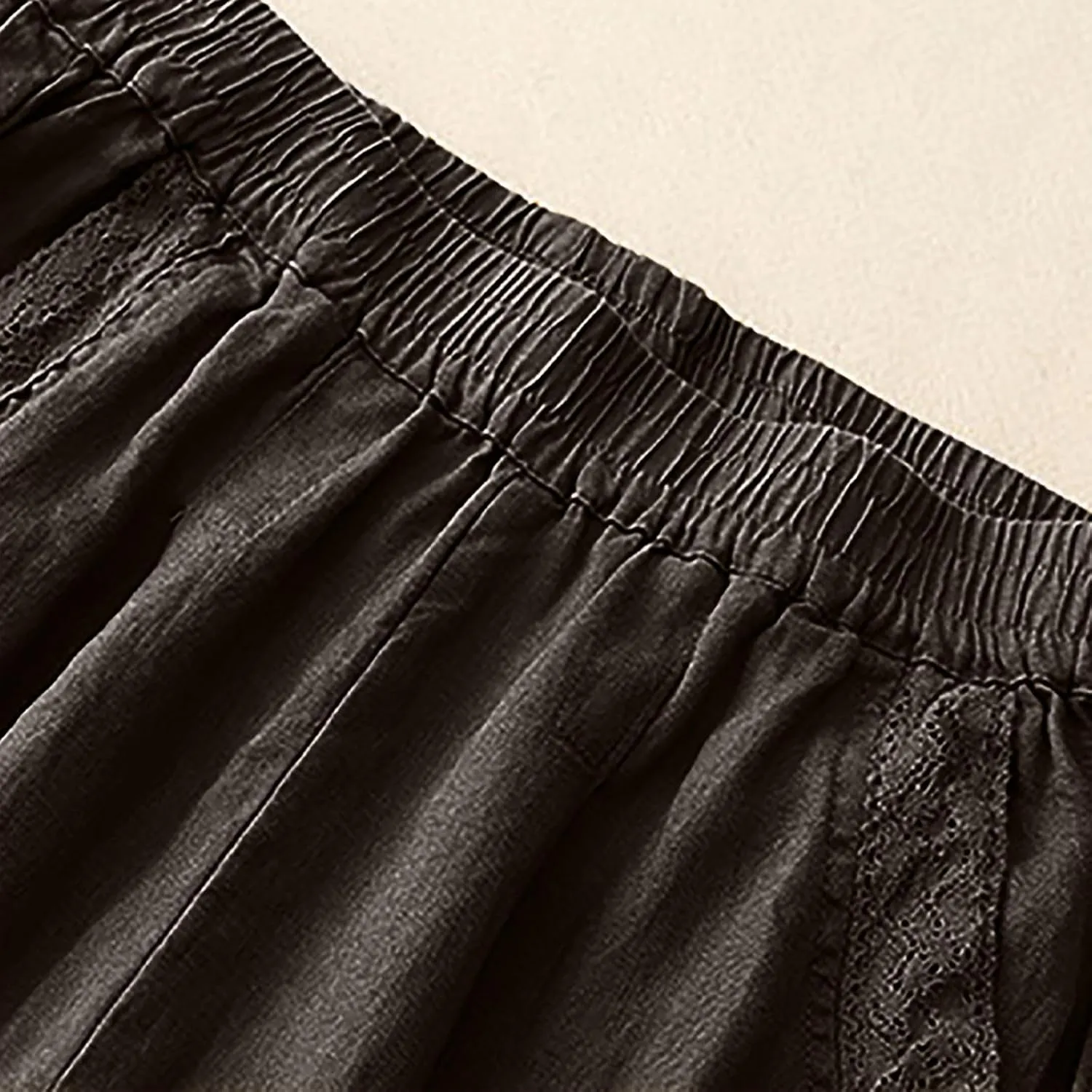 Cotton Linen Trousers Womens Solid Color Loose Straight Pants Casual Soft Lightweight Wide Leg Pants with Pockets