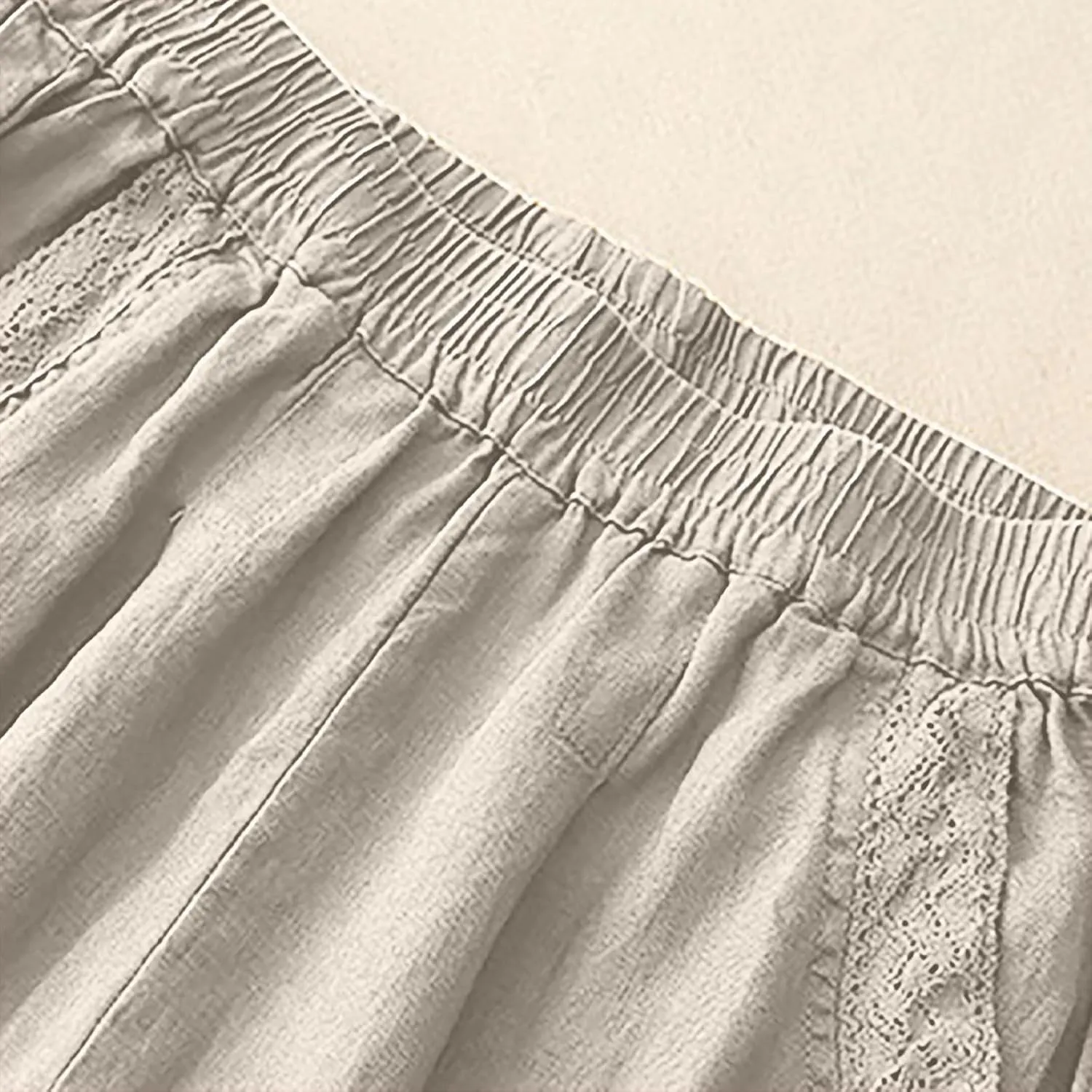Cotton Linen Trousers Womens Solid Color Loose Straight Pants Casual Soft Lightweight Wide Leg Pants with Pockets