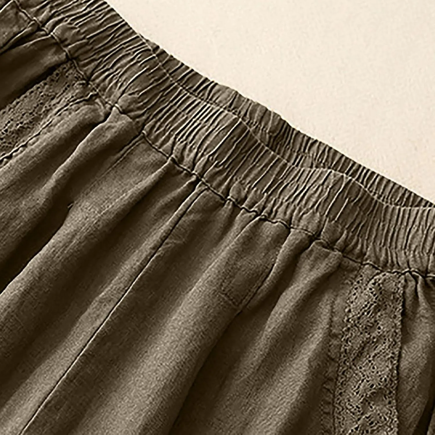 Cotton Linen Trousers Womens Solid Color Loose Straight Pants Casual Soft Lightweight Wide Leg Pants with Pockets