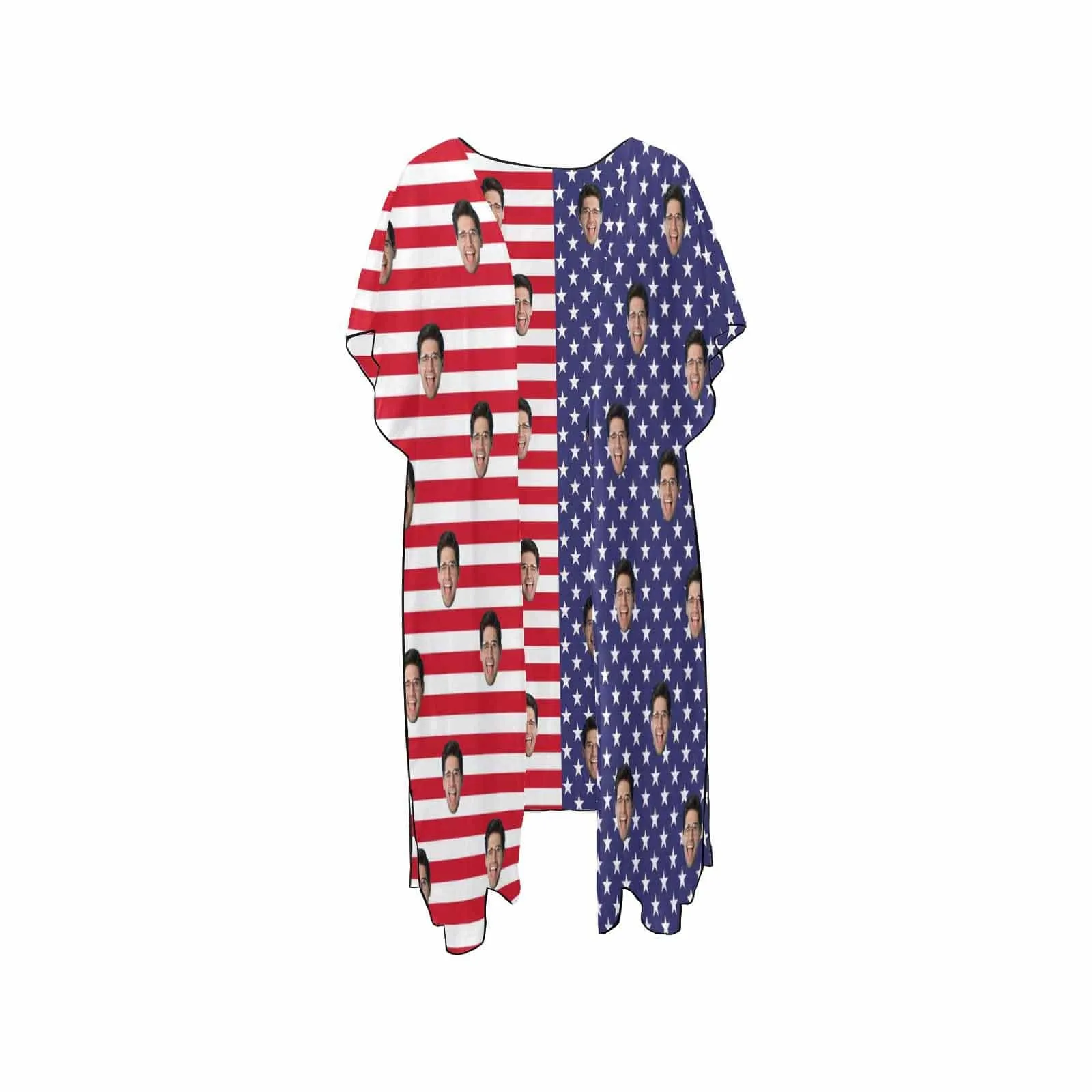Custom Face American Flag Women's Bikini Swimsuit Long Short Kimono Chiffon Blouse Set