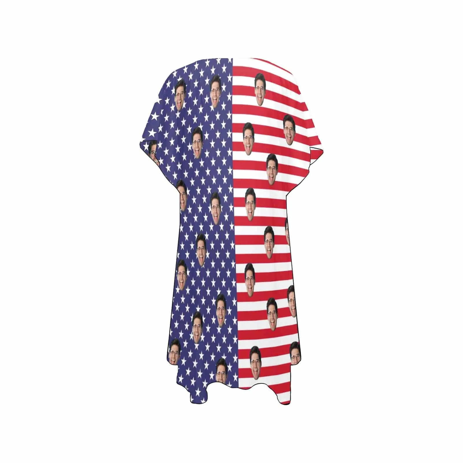 Custom Face American Flag Women's Bikini Swimsuit Long Short Kimono Chiffon Blouse Set