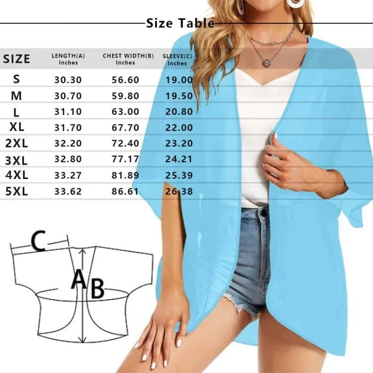 Custom Face American Flag Women's Bikini Swimsuit Long Short Kimono Chiffon Blouse Set