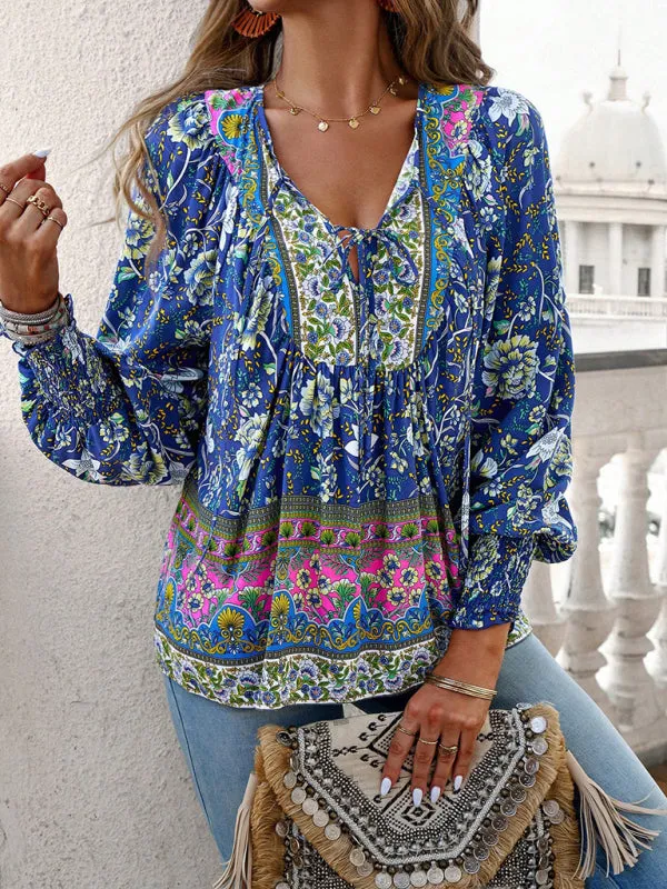 Darice Women's Bohemian Casual Floral Print Blouse