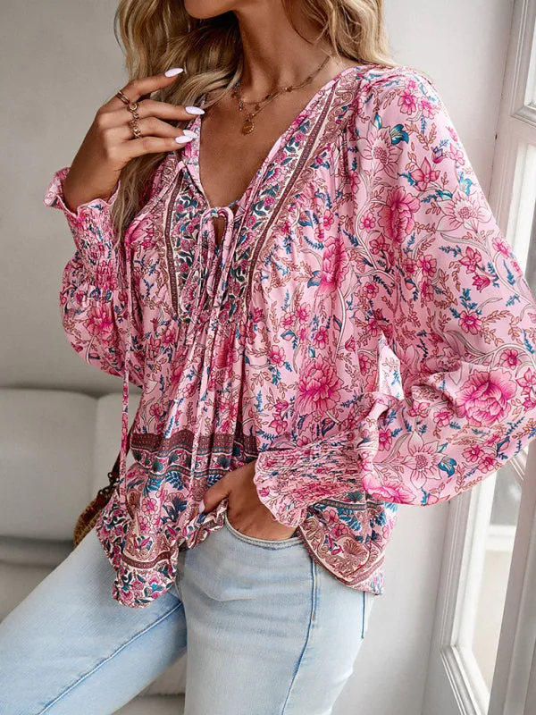 Darice Women's Bohemian Casual Floral Print Blouse