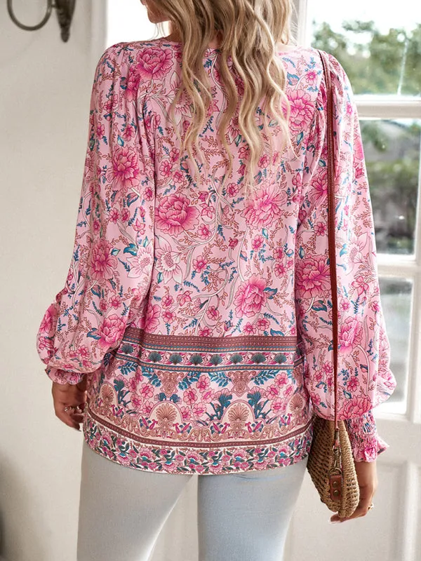 Darice Women's Bohemian Casual Floral Print Blouse
