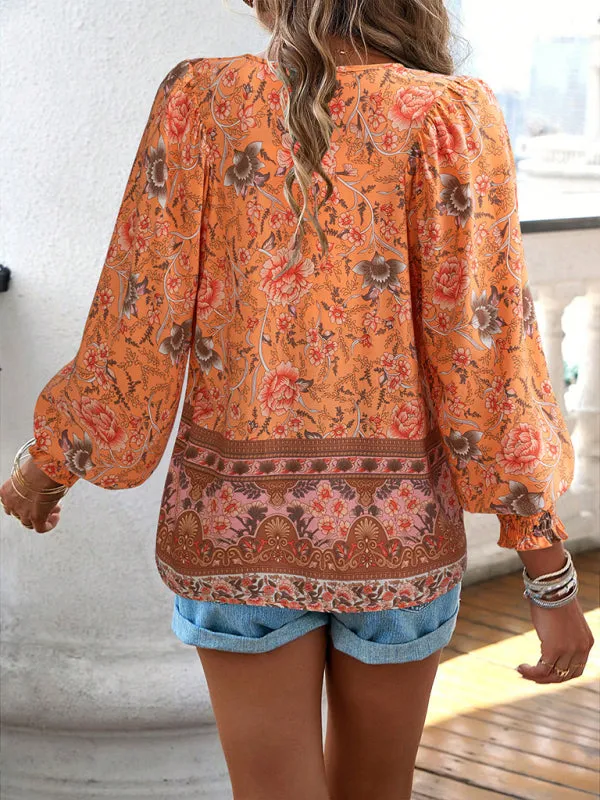 Darice Women's Bohemian Casual Floral Print Blouse