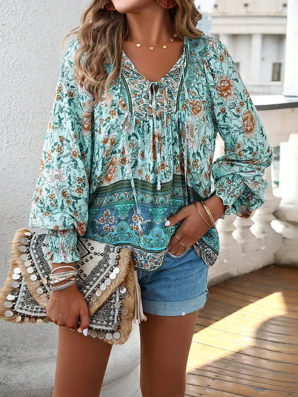 Darice Women's Bohemian Casual Floral Print Blouse